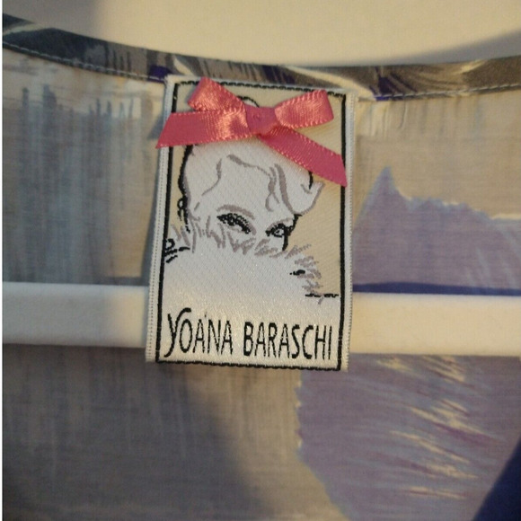 Yoana Baraschi Silk Floral Shift Dress Blue Beige Split V-Neck Pockets Size S - Picture 4 of 13